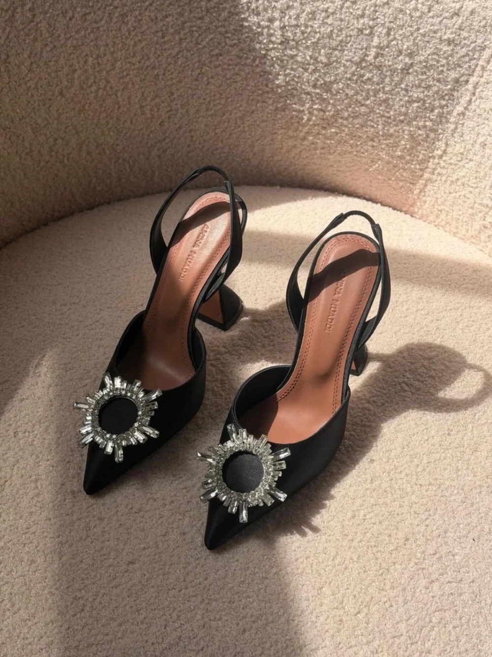 Amina Muaddi Begum Swarovski Crystal-Embellished Satin Slingback Pumps